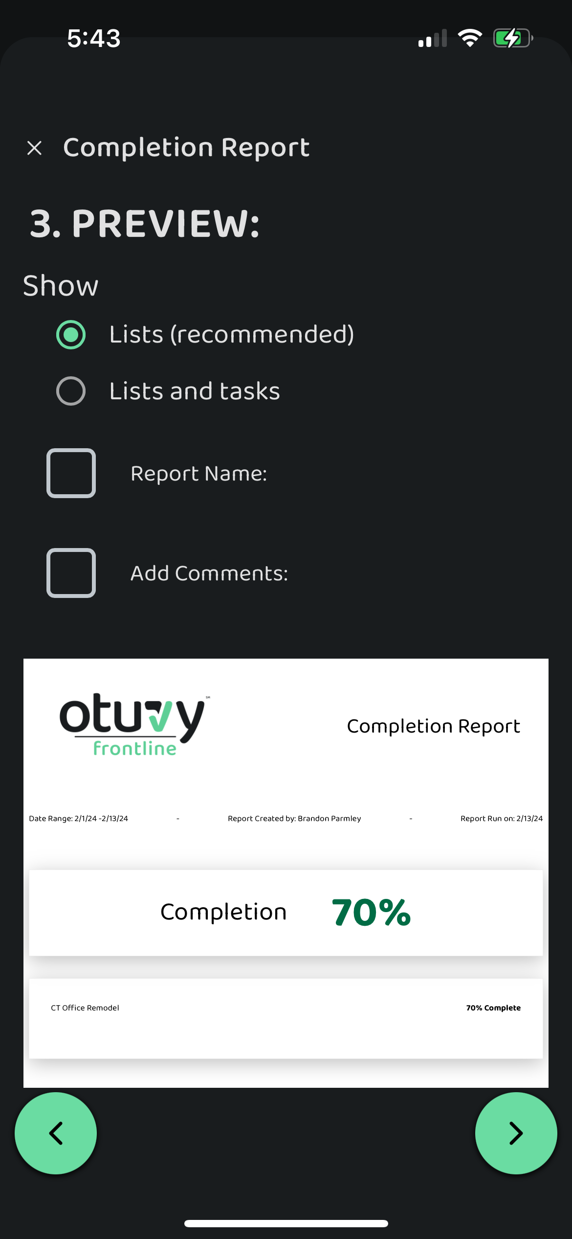 Screenshot: Completion Report