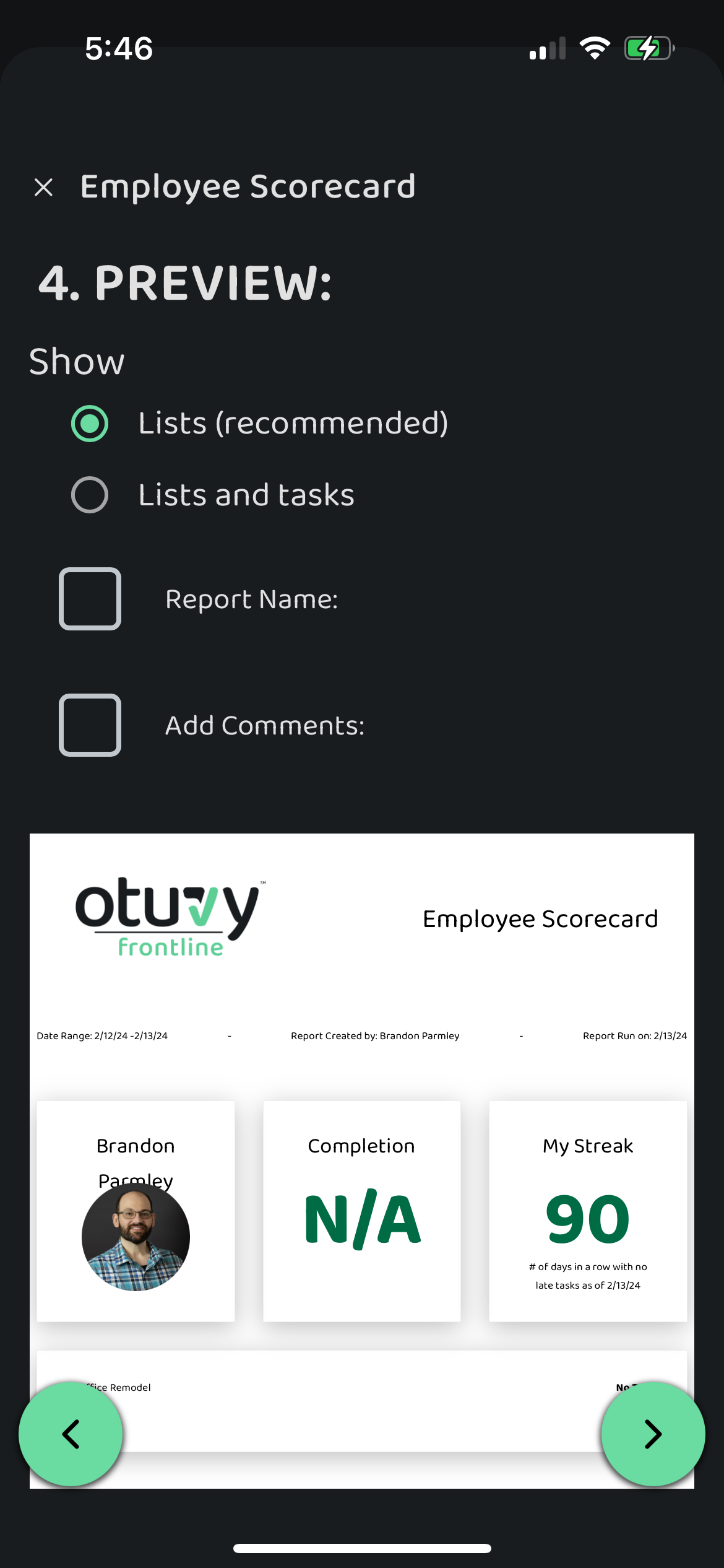 Screenshot: Employee Scorecard