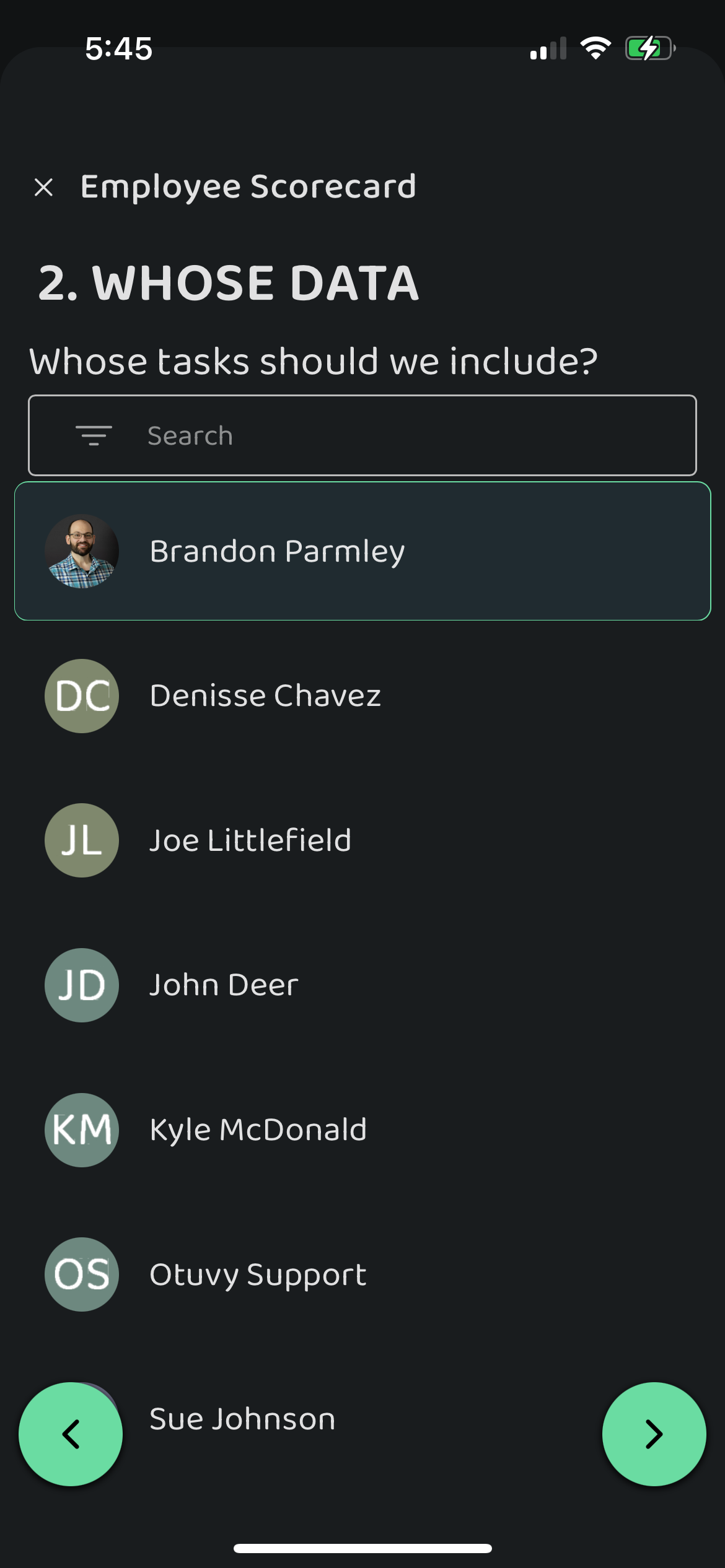 Screenshot: Employee Scorecard