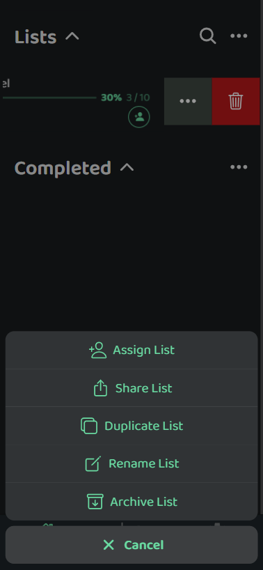 Screenshot: Archiving One List at a Time