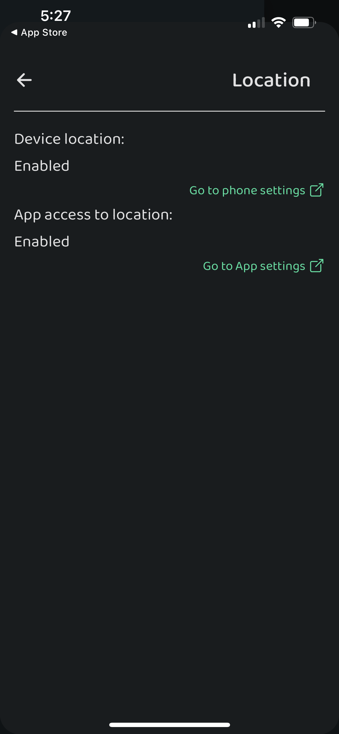 Screenshot: Location Settings