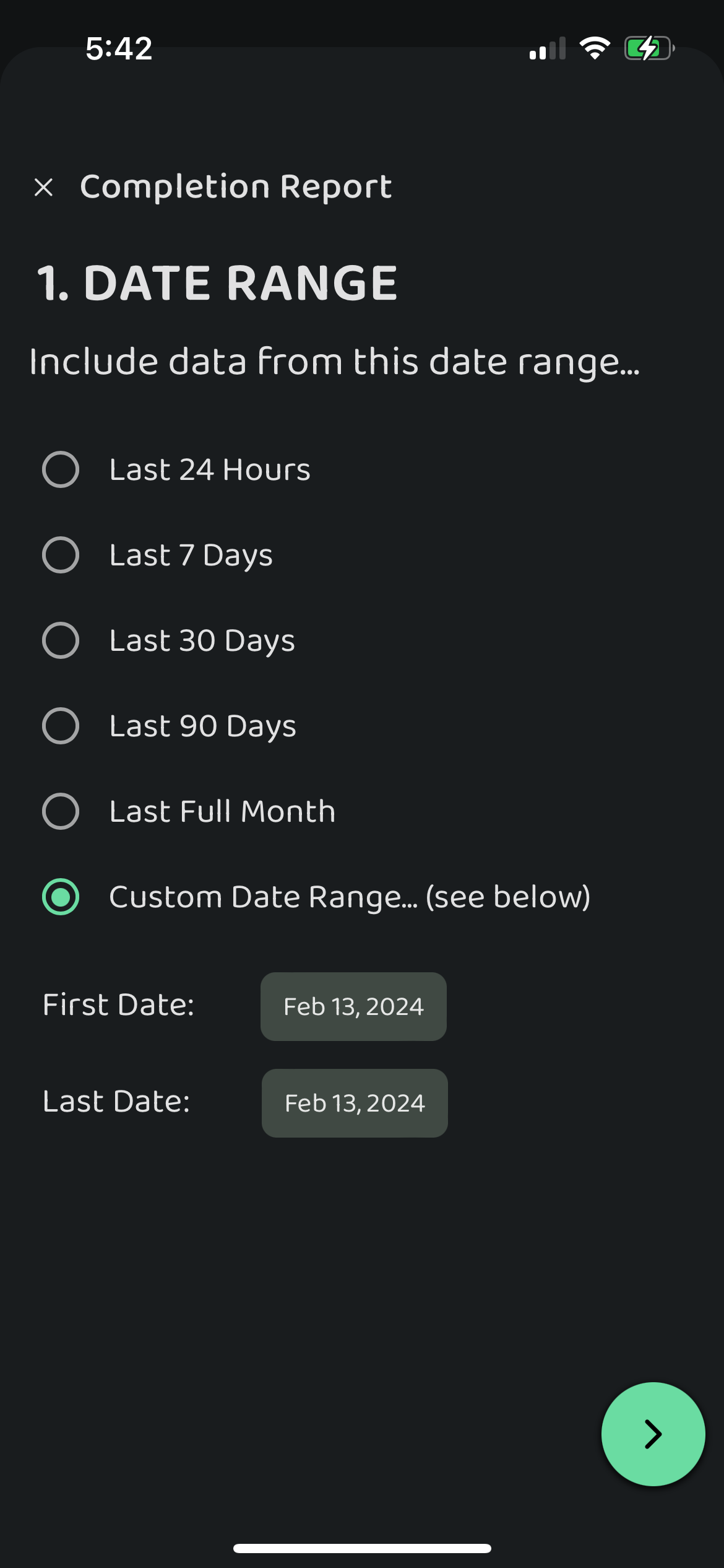 Screenshot: Completion Report