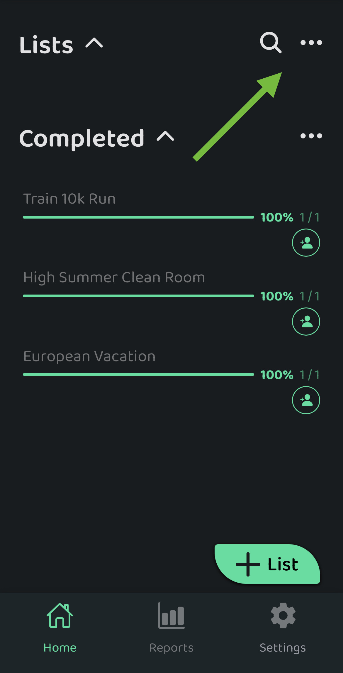 Screenshot: Archiving Multiple Lists