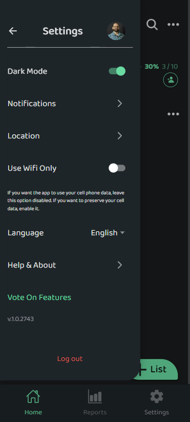 Screenshot: Otuvy Frontline Mobile App Settings