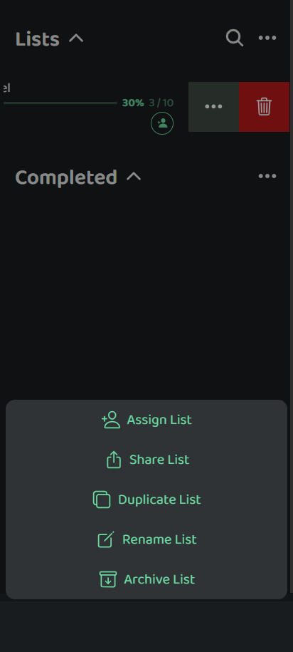 Screenshot: List Drawer Menus