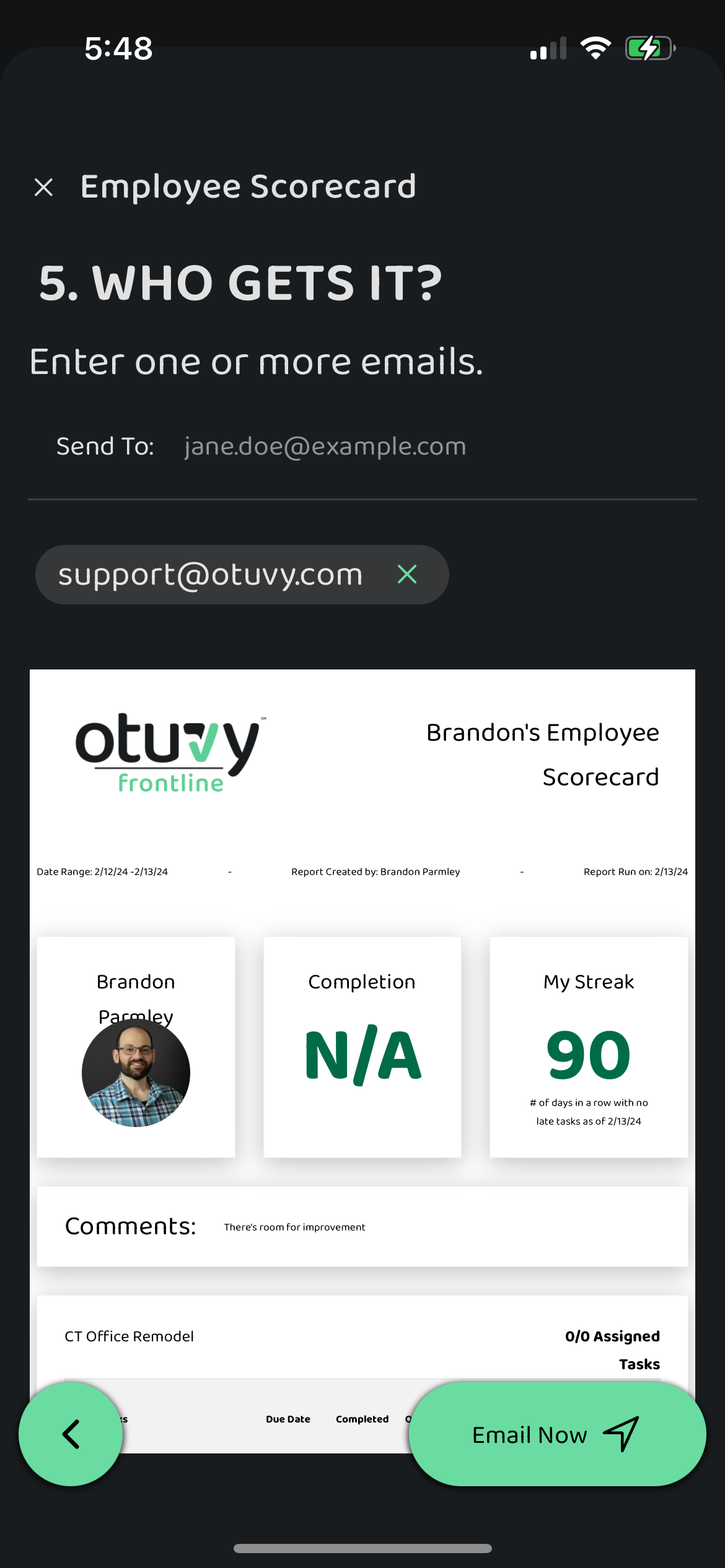 Screenshot: Employee Scorecard