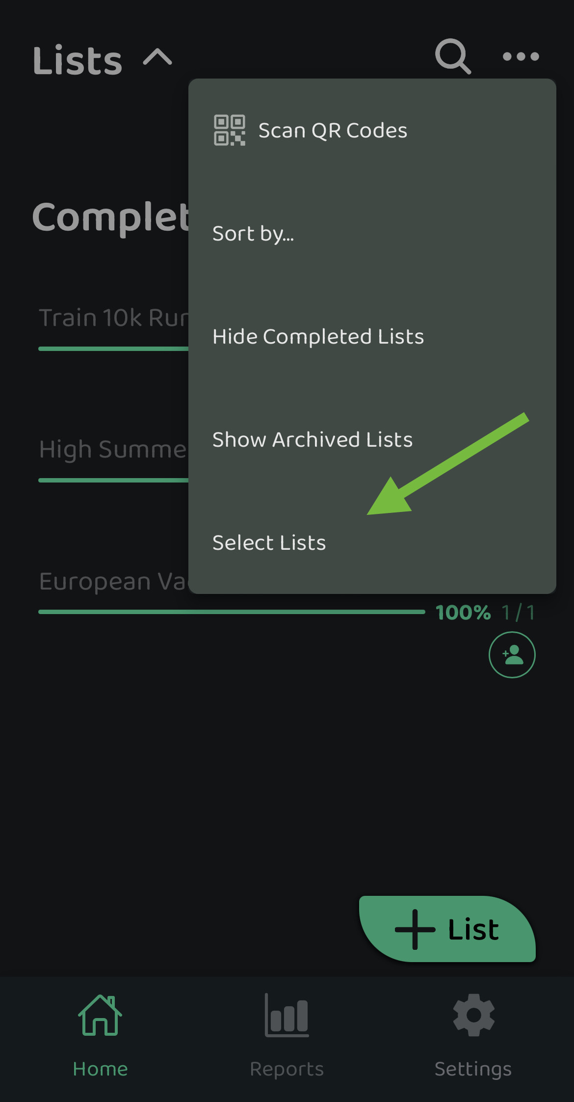 Screenshot: Archiving Multiple Lists