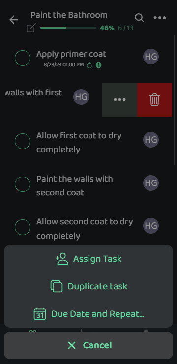 Screenshot: Task Drawer Menu