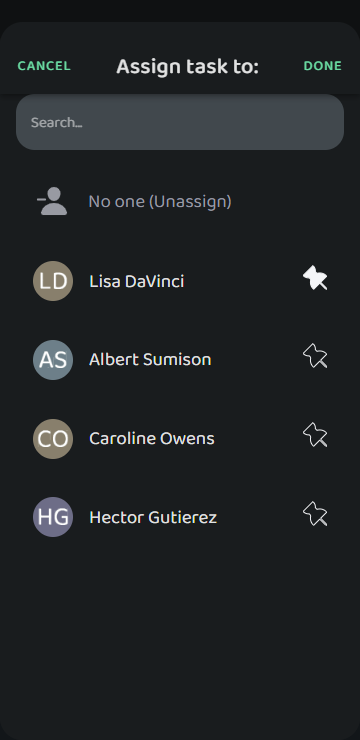 Screenshot: Searching for and Pinning Users
