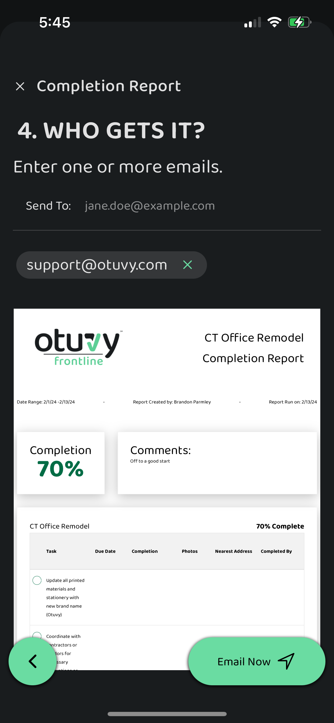 Screenshot: Completion Report