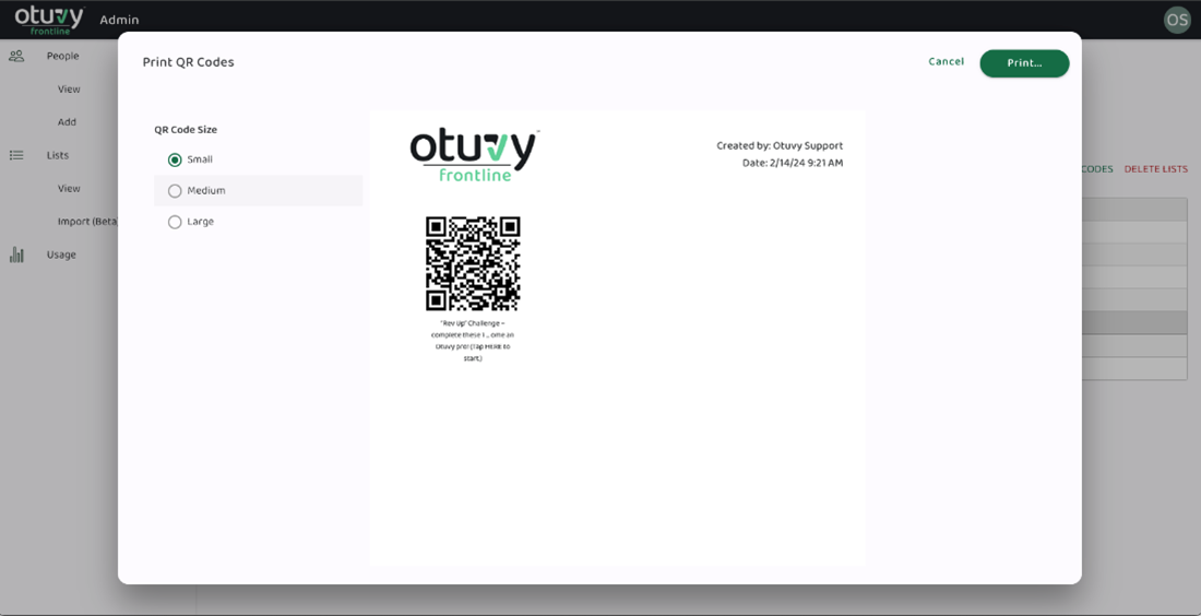 Screenshot: Printing QR Codes