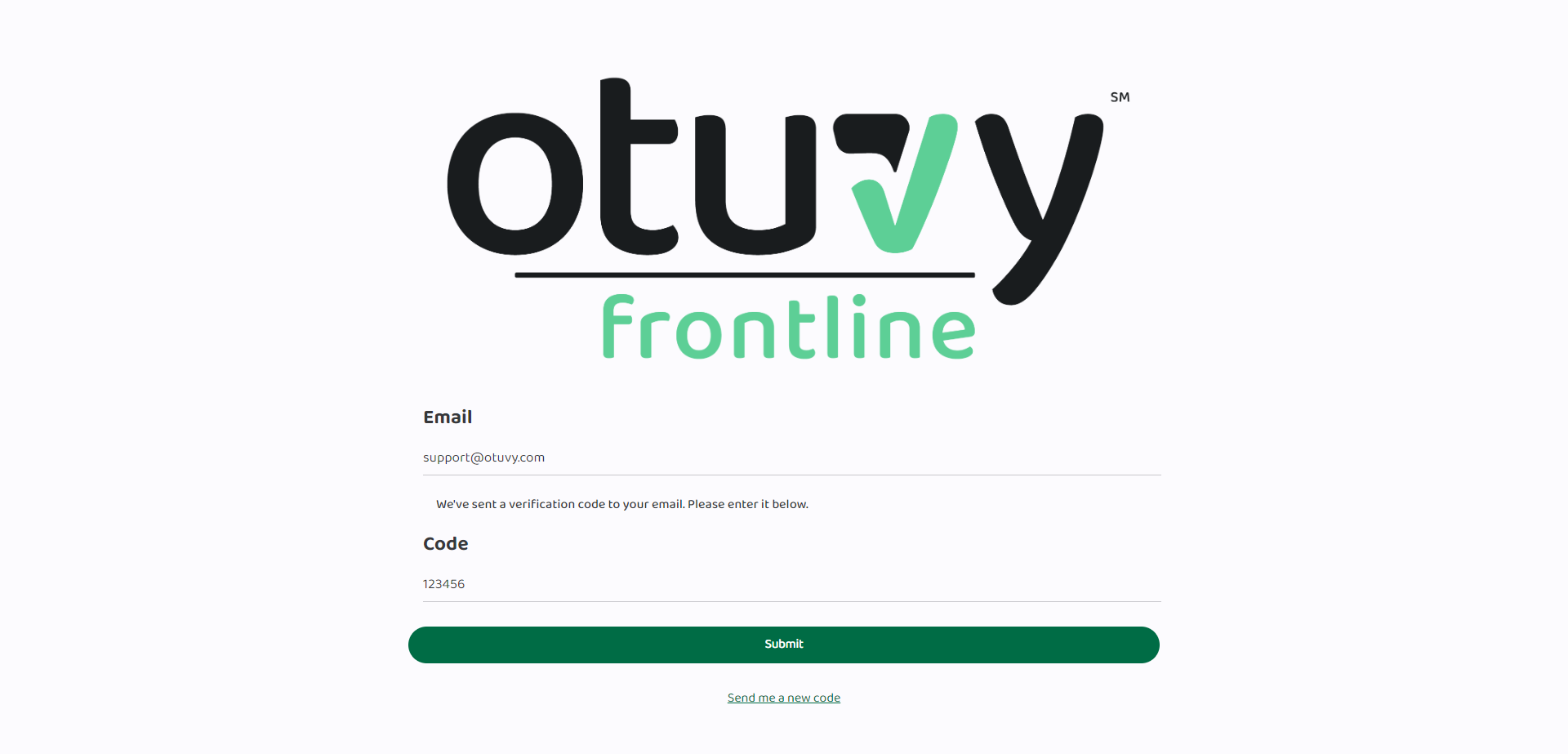 Screenshot: Login to Otuvy Frontline Admin Portal