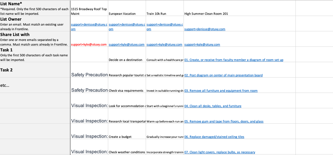 Screenshot: Import Lists in Otuvy Frontline Admin Portal