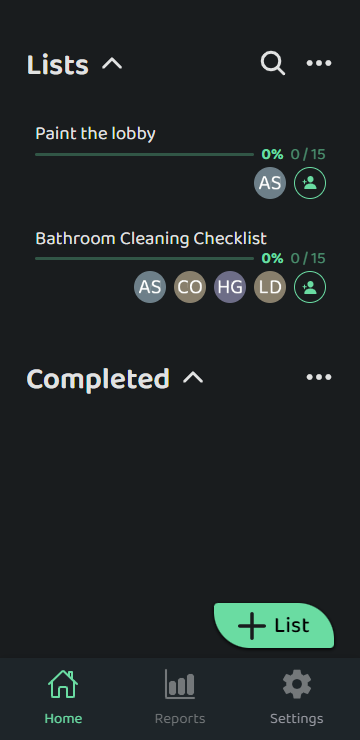 Screenshot: Lists Page