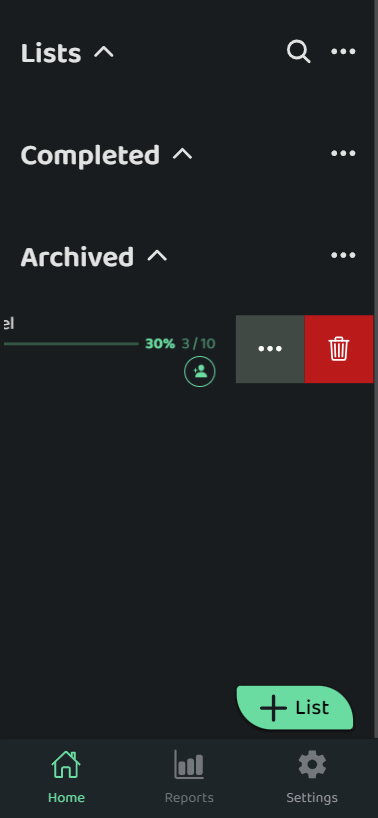 Screenshot: Unarchiving Lists