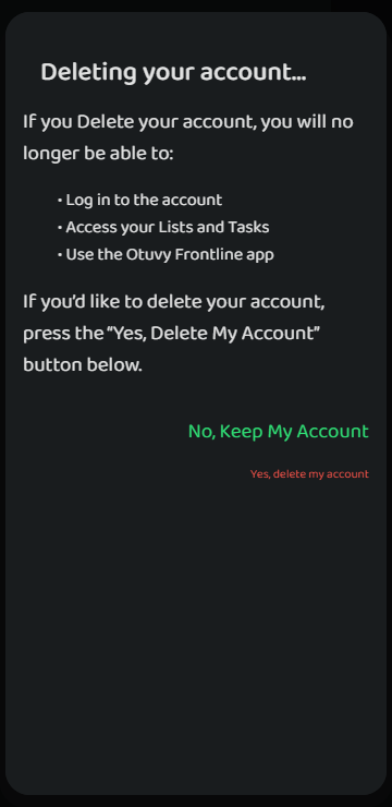 Screenshot: Delete My Account