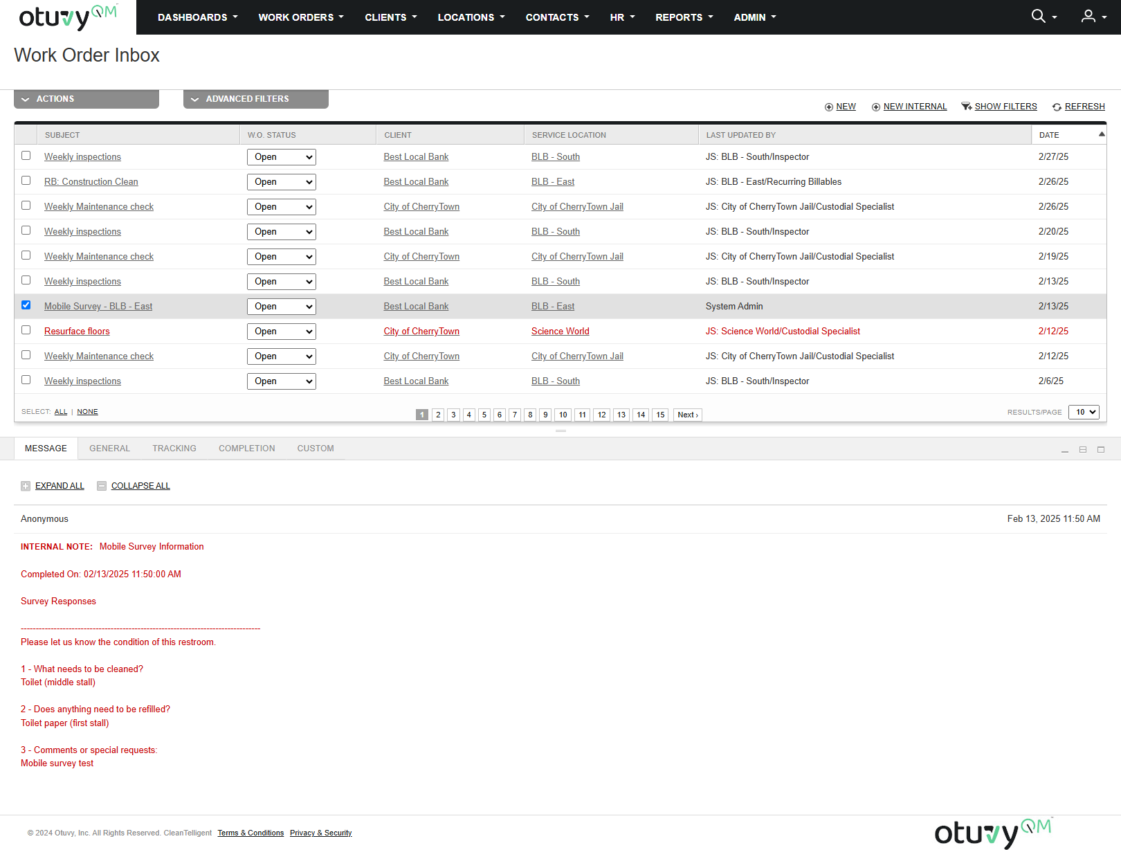 Screenshot: Work Orders