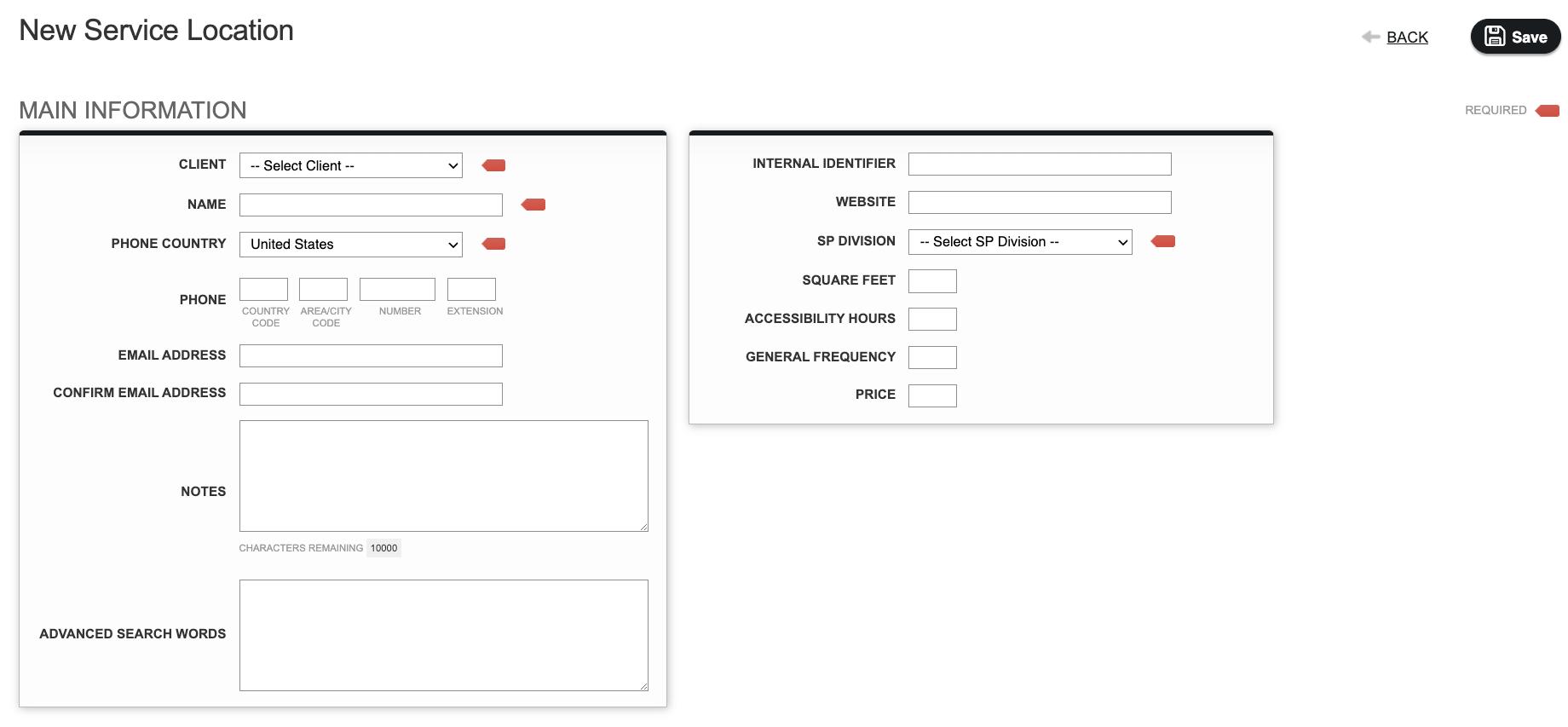 Screenshot: How to Create a Service Location Record