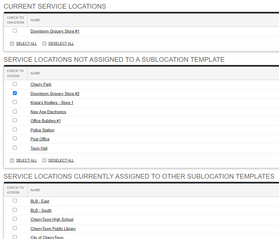 Screenshot: Assign the Sublocation Template Via Main Information