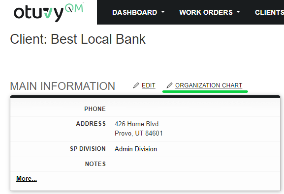 Screenshot: Finding the Client Org Chart