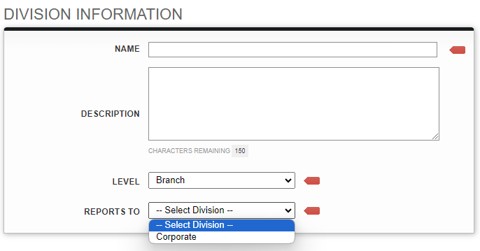 Screenshot: Creating a new Division
