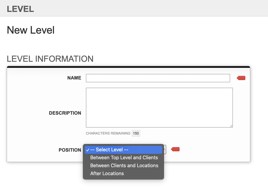 Screenshot: Creating a new Level