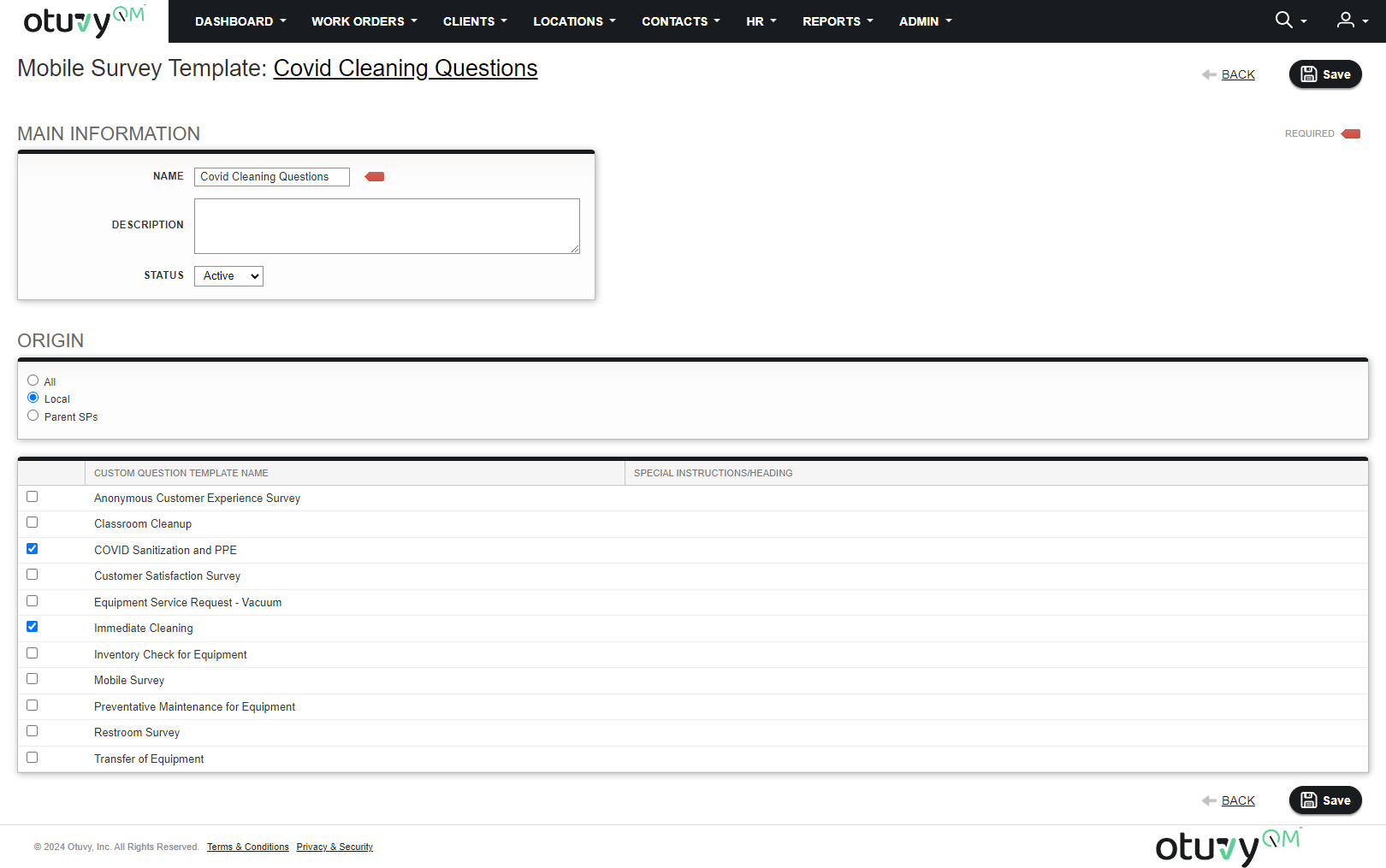 Screenshot: Example with Multiple Mobile Survey Templates Assigned