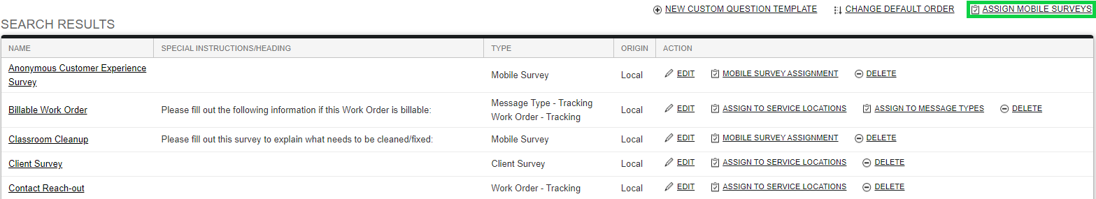 Screenshot: Assign the Survey