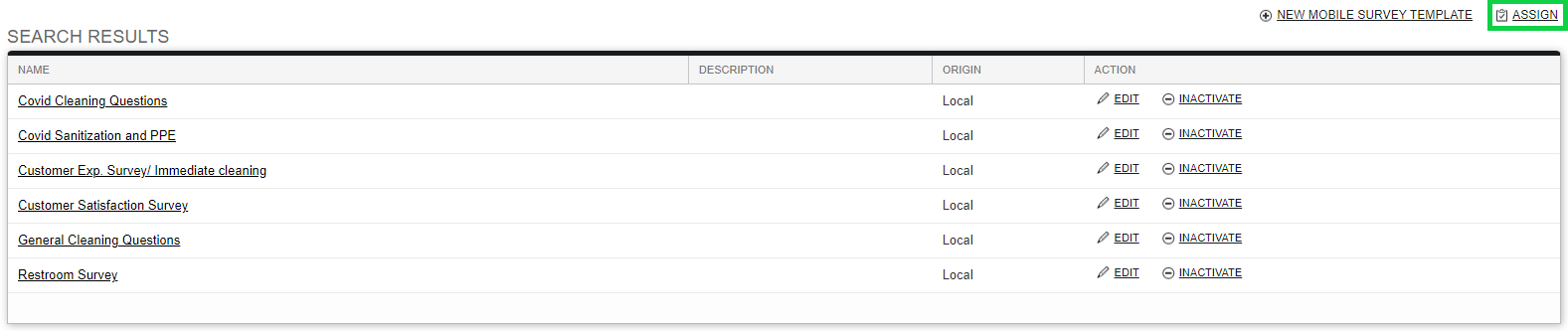 Screenshot: Assign the Survey