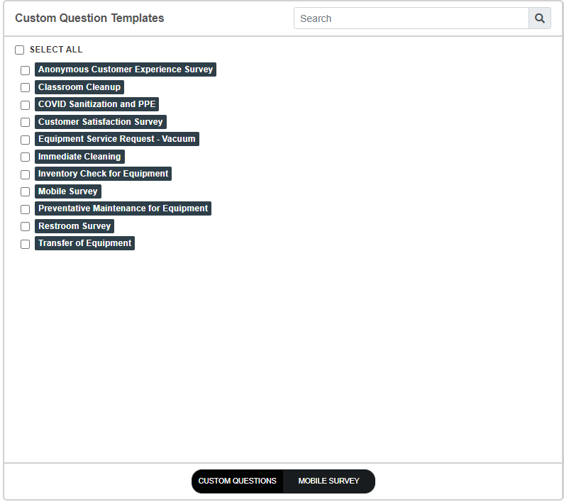 Screenshot: Template Selection Panel