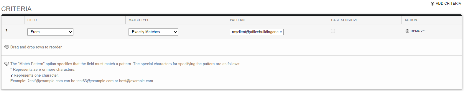 Screenshot: Setting External Email Rules