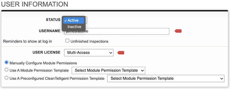 Screenshot: Inactivating a User’s Login
