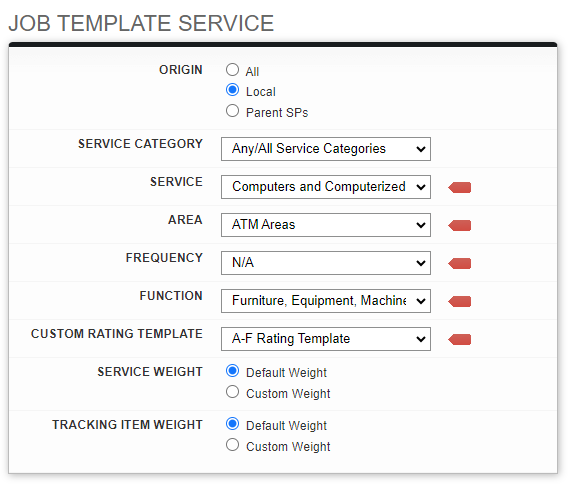 Screenshot: Removing Services and/or Areas