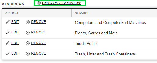Screenshot: Removing Services and/or Areas