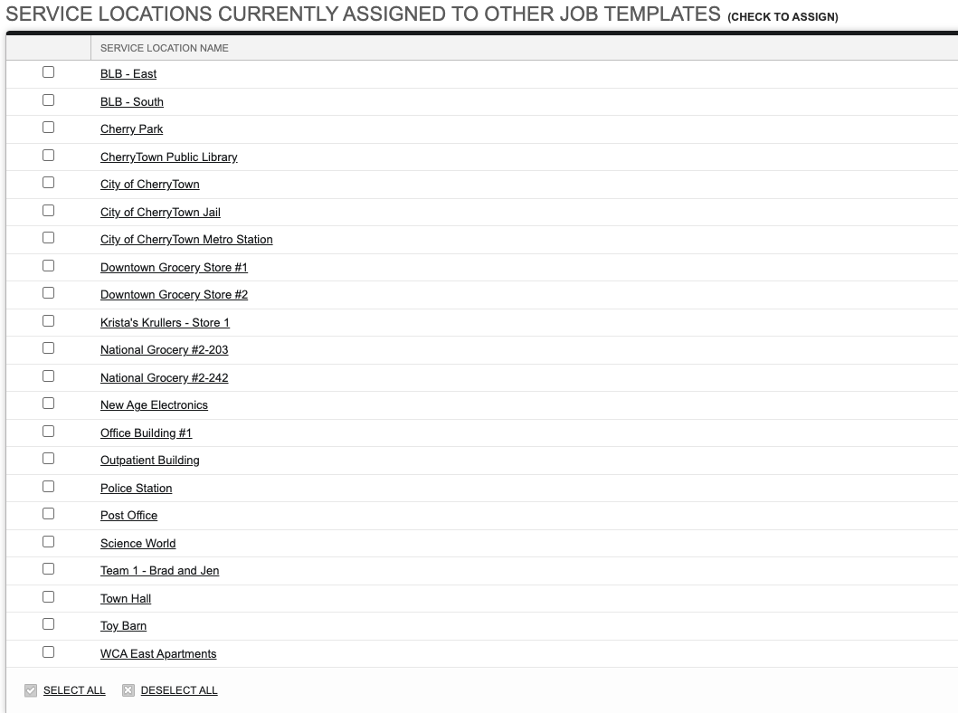 Screenshot: Assigning a Job Template from the Job Template List