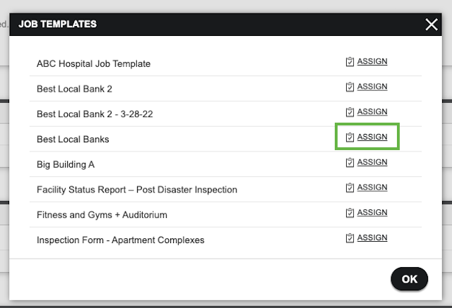 Screenshot: Assigning a Job Template from the Service Location Record