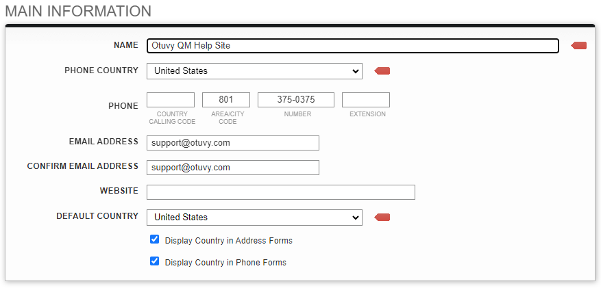 Screenshot: Main Information