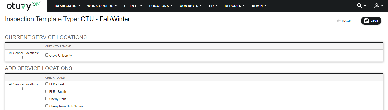 Screenshot: Assigning/Unassigning to/from Multiple Locations at the Same Time