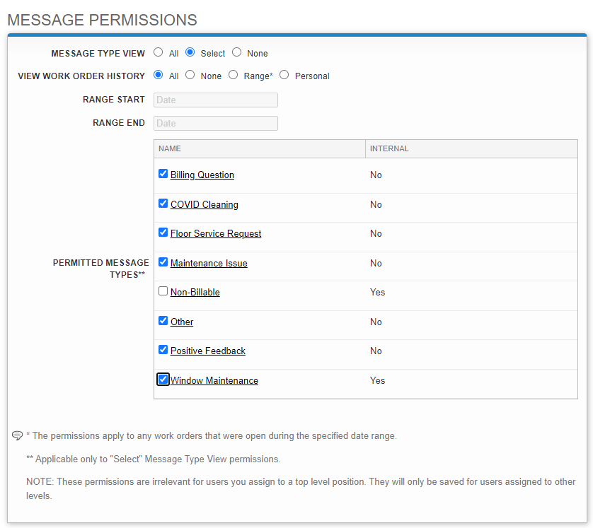 Screenshot: Selecting a Message Type