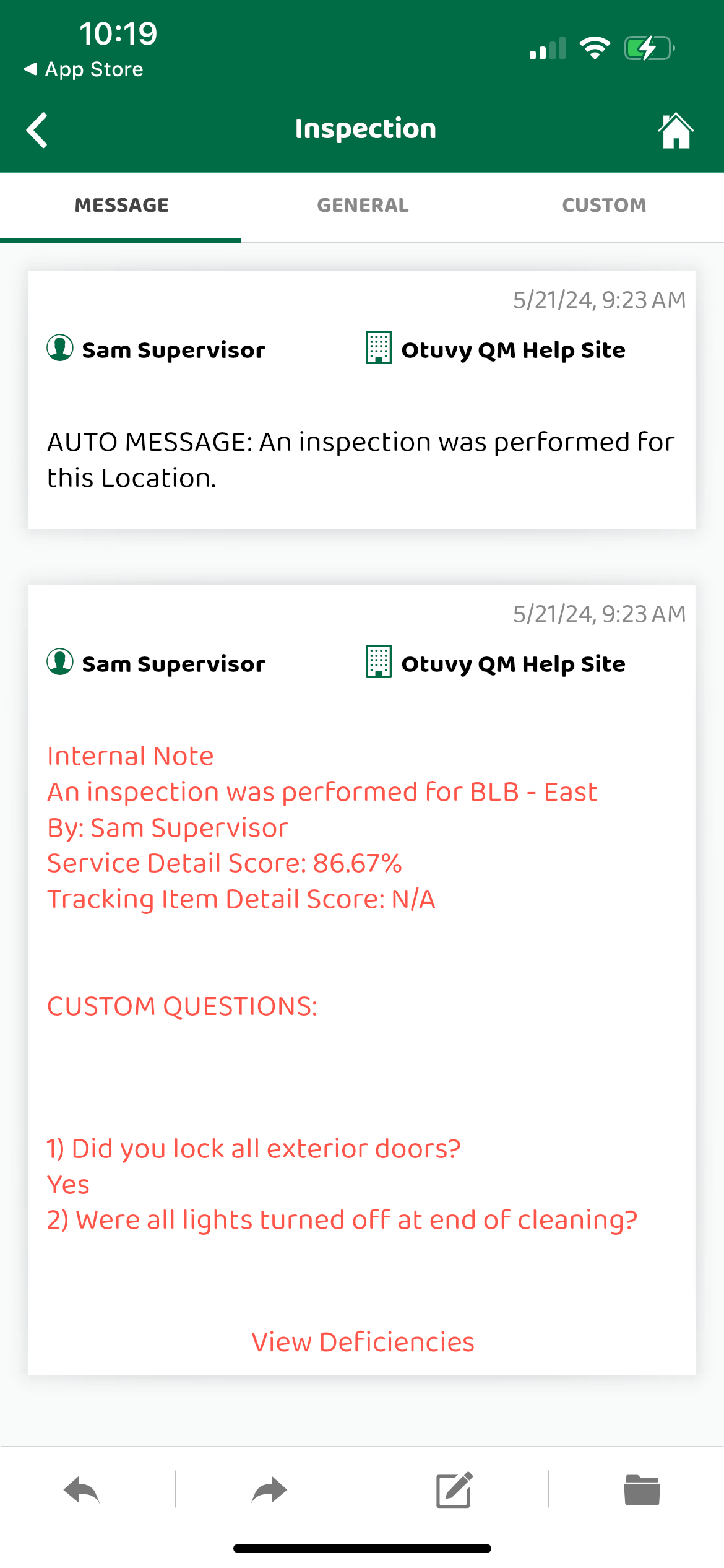 Screenshot: Completing Inspection Deficiencies in Work Orders