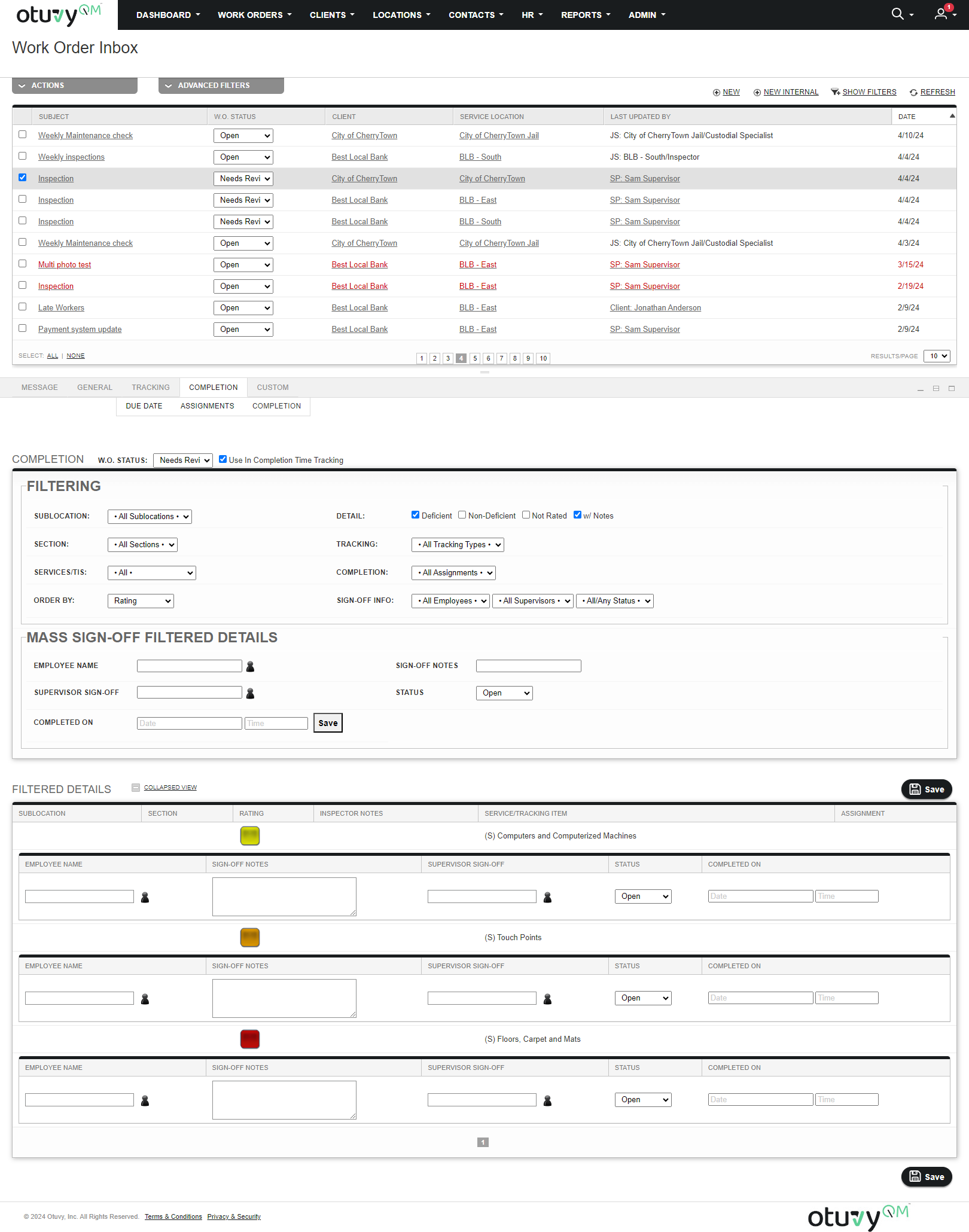 Screenshot: Completing Inspection Deficiencies in Work Orders