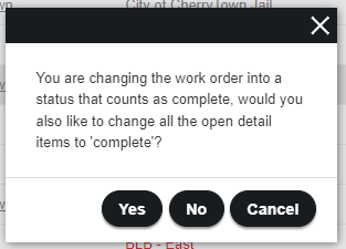 Screenshot: Update The Work Order Status