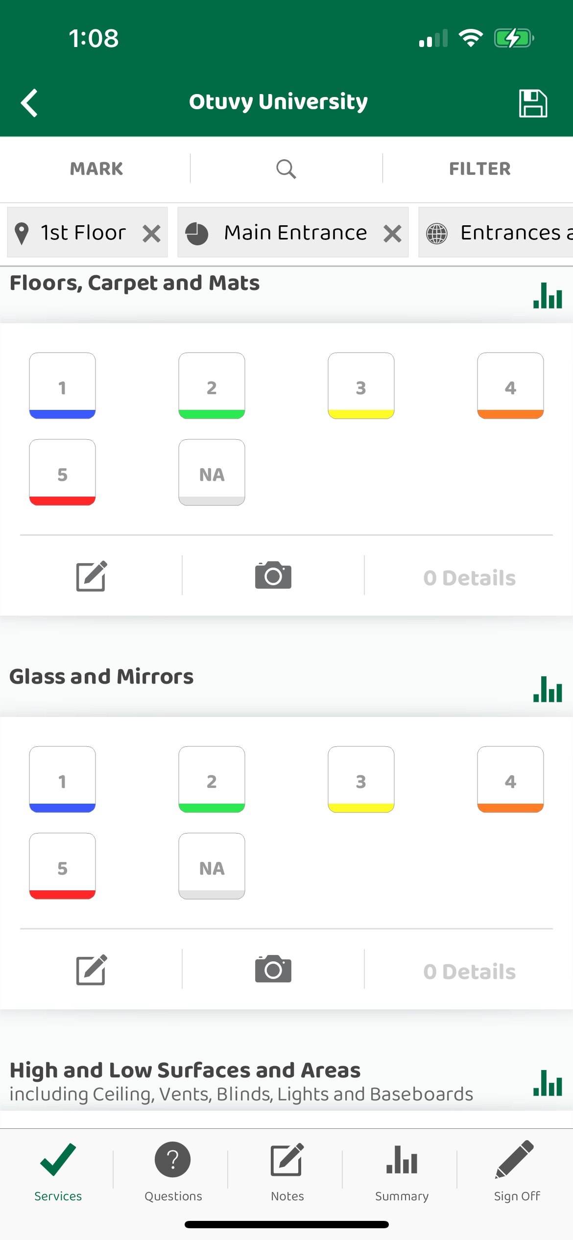 Screenshot: Scores Per Service