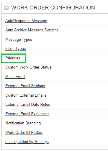 Screenshot: Work Order Priorities