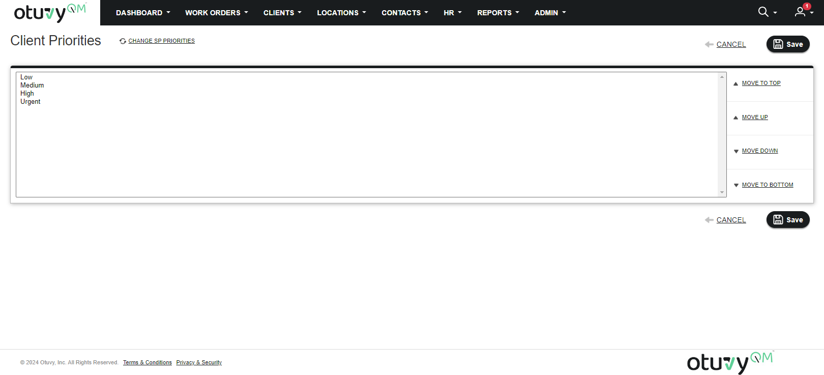Screenshot: Work Order Priorities