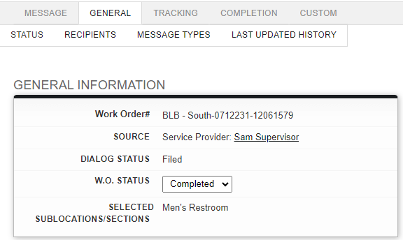 Screenshot: Scenario 1: The work order was closed before you saw it in the inbox
