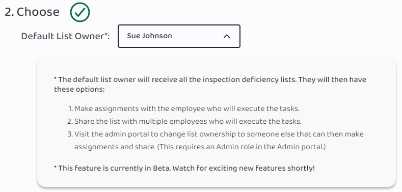 Screenshot: Step 4: Select a Default List Owner