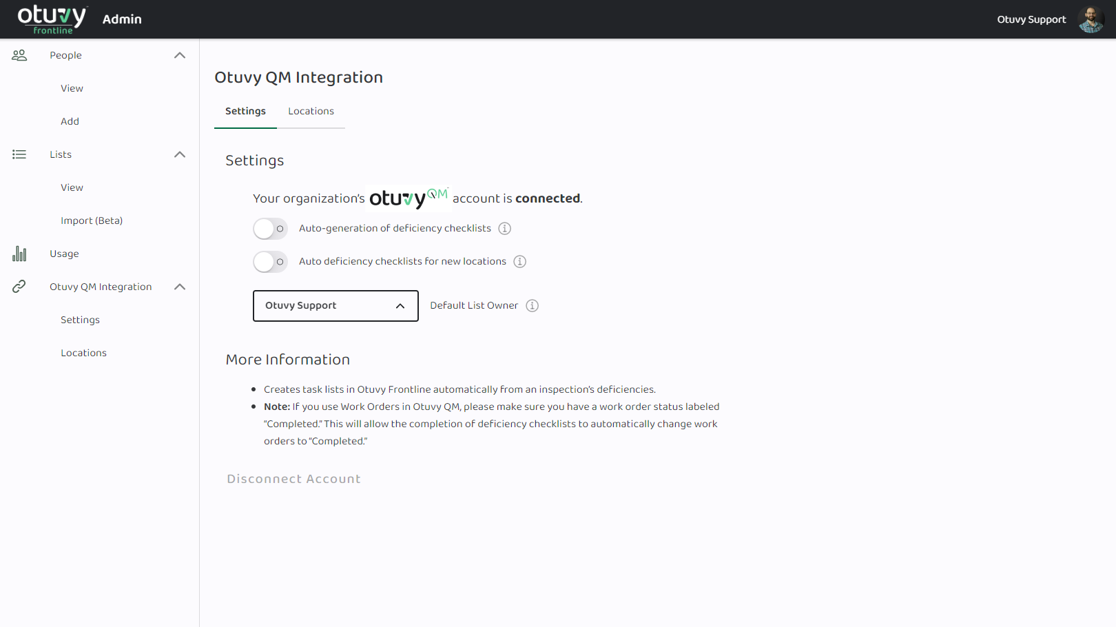 Screenshot: Integration Settings