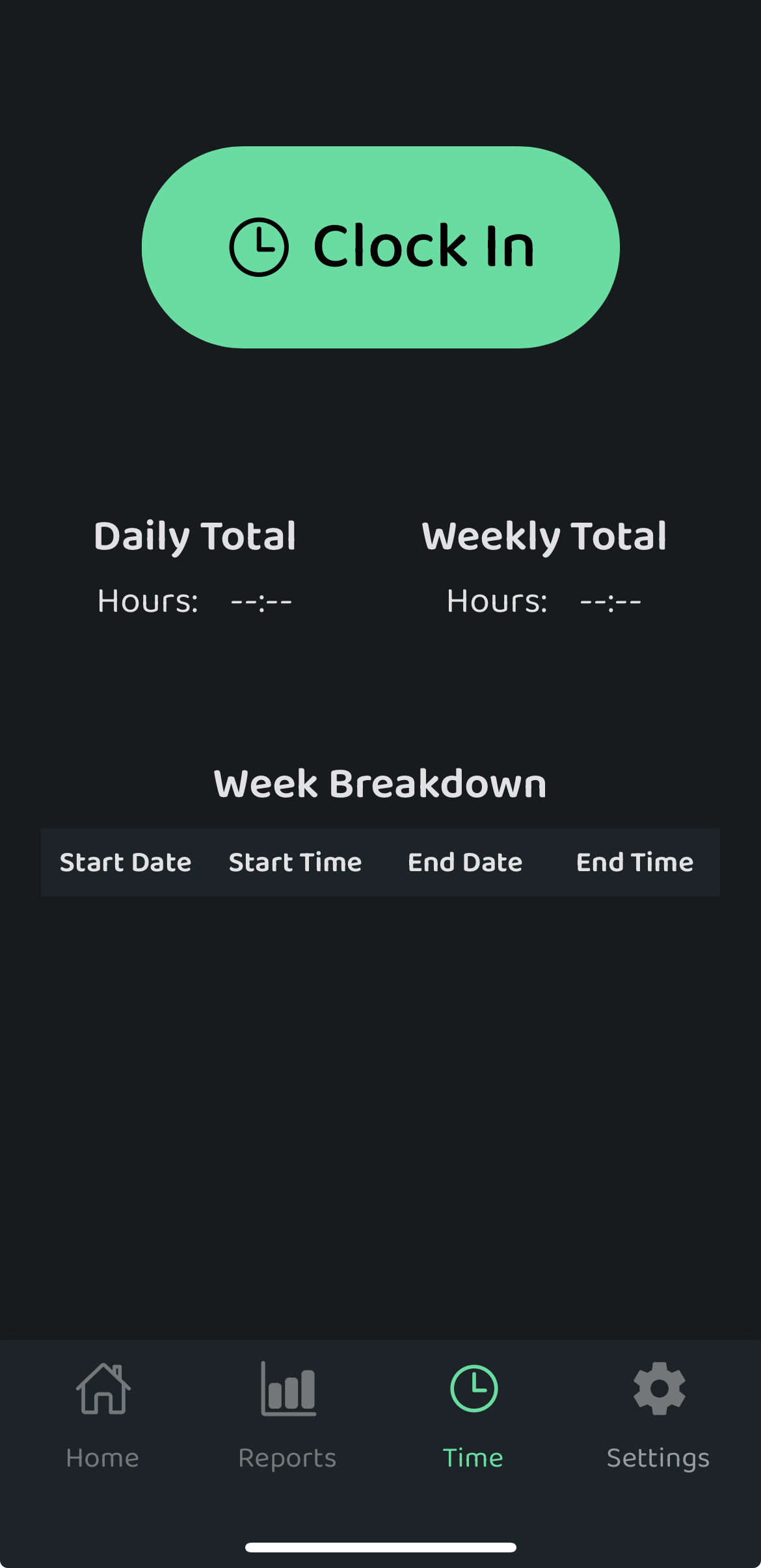 Screenshot: Time Tracking in the Otuvy Frontline Mobile App
