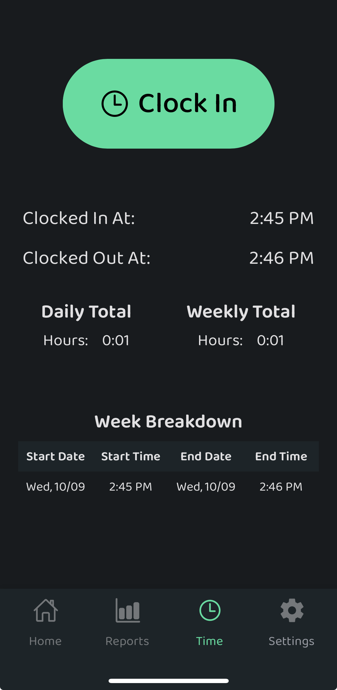 Screenshot: Time Tracking in the Otuvy Frontline Mobile App